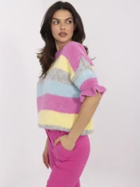 pol_pl_Brudnorozowo-zolty-damski-sweter-oversize-w-paski-411773_4