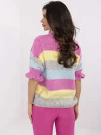 pol_pl_Brudnorozowo-zolty-damski-sweter-oversize-w-paski-411773_5